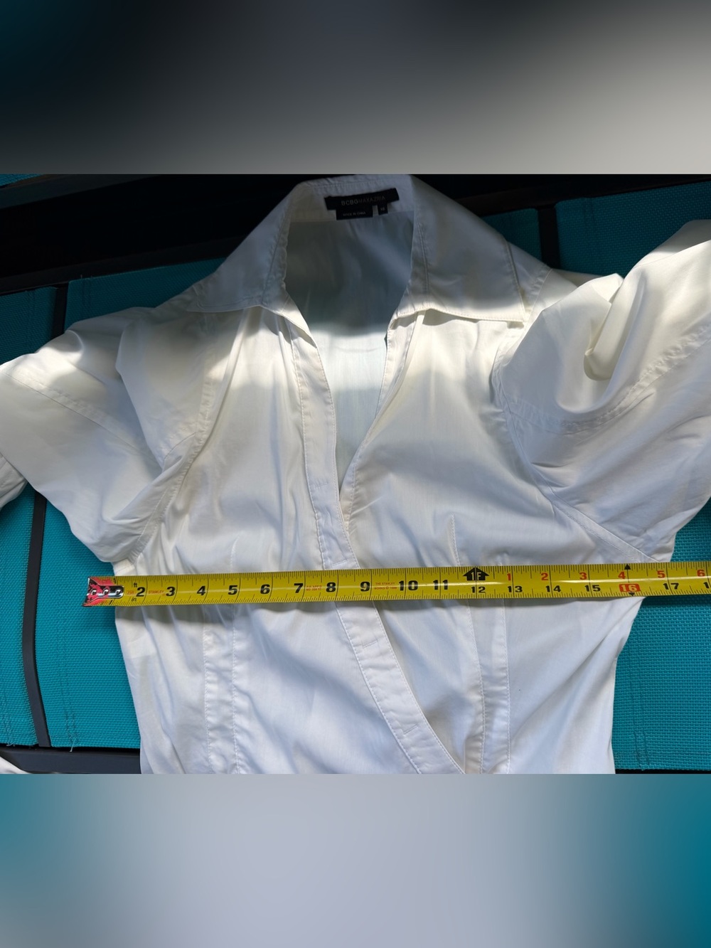 BCBGMaxAzria White Wrap-Front Button Down Blouse - Picture 6 of 6